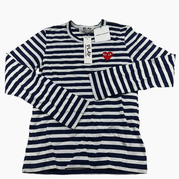 Comme des Garçons PLAY Women's White Striped Long Sleeve T-Shirt - Size XS (New) - Picture 1 of 5